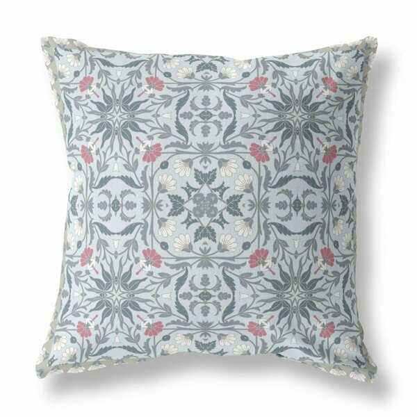 Homeroots 18 in. Powder Blue & White Paisley Indoor & Outdoor Throw Pillow 414727